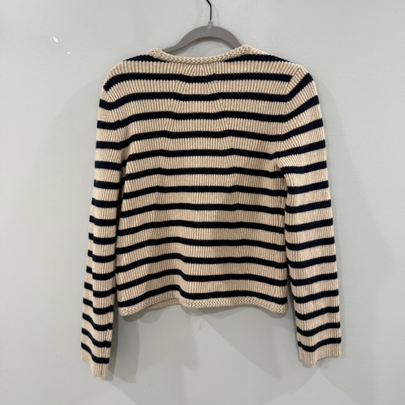 Rag & Bone Sweater Nancy Cardigan Wool-Blend in Oatmeal Navy Striped - Picture 10 of 11